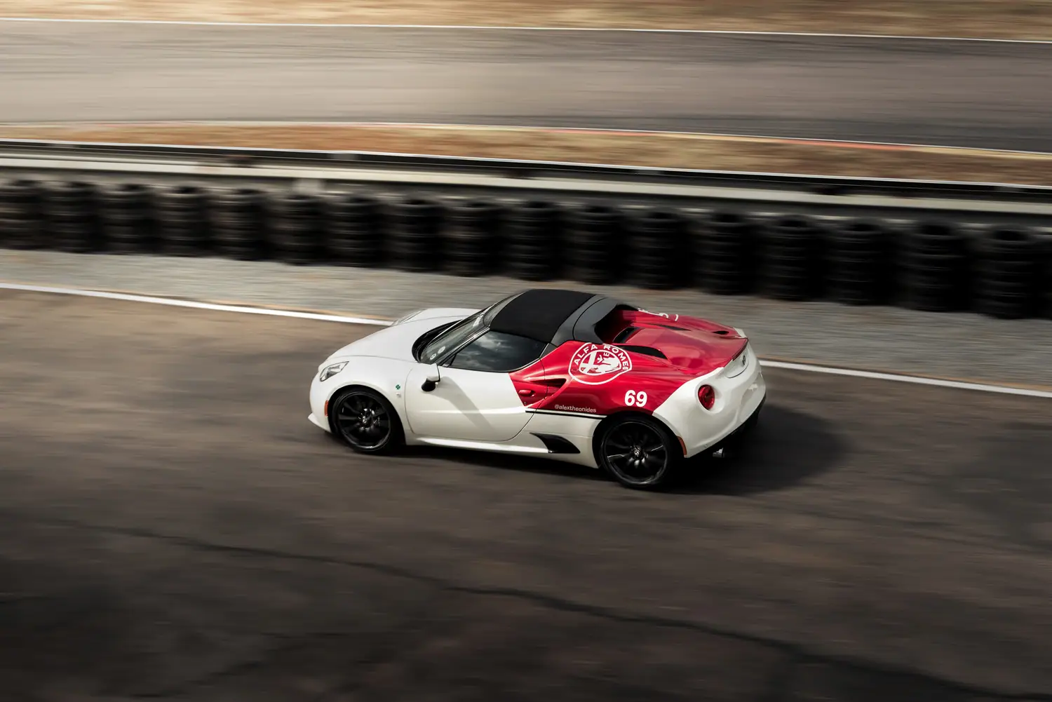 Endurance racer panned from above on track